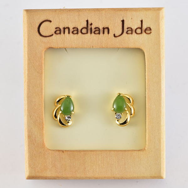 Picture of Cheri Jadore EWES374-Y Canadian Nephrite Jade Gold Plated Stud Earrings