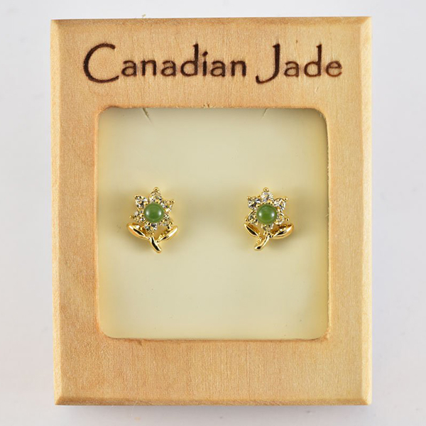 Picture of Cheri Jadore EWES375-Y Canadian Nephrite Jade Gold Plated Stud Earrings