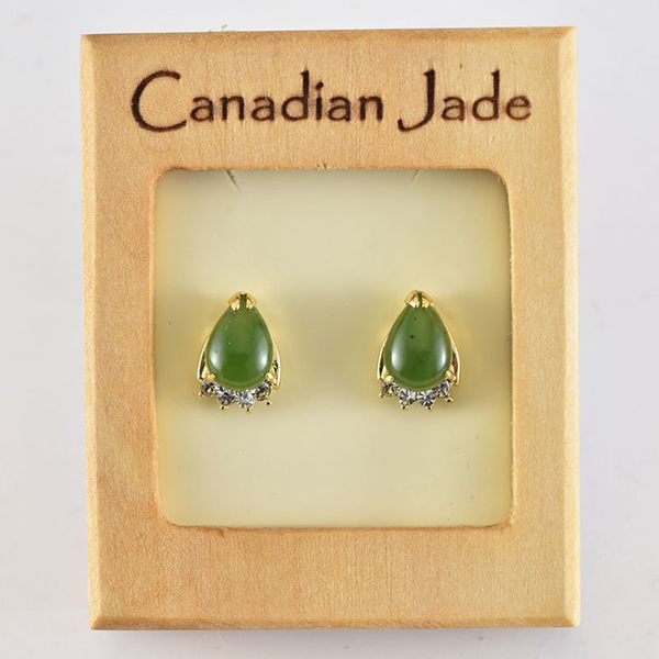 Picture of Cheri Jadore EWES378-Y Canadian Nephrite Jade Gold Plated Stud Earrings