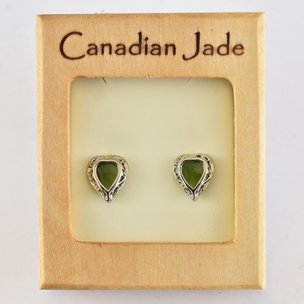 Picture of Cheri Jadore EWES388-W Canadian Nephrite Jade Silver Plated Heart Stud Earrings