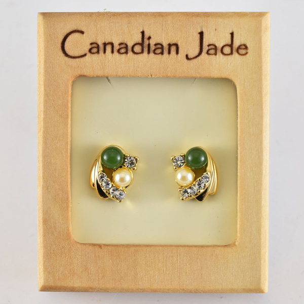 Picture of Cheri Jadore EWES405-Y Canadian Nephrite Jade Gold Plated Stud Earrings