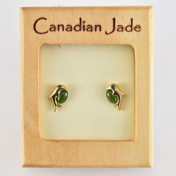 Picture of Cheri Jadore EWES415-Y Canadian Nephrite Jade Gold Plated Fish Stud Earrings
