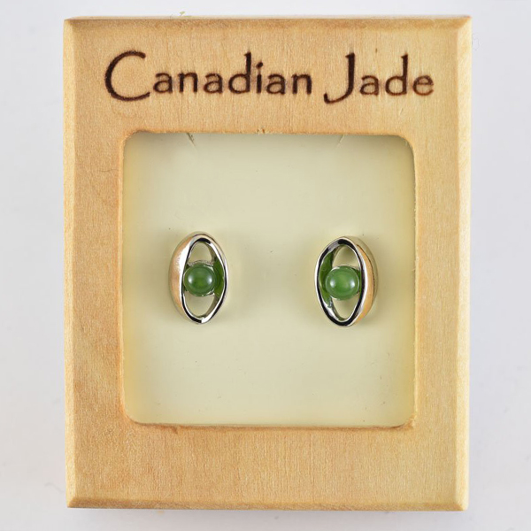 Picture of Cheri Jadore EWES423-W Canadian Nephrite Jade Silver Plated Oval Stud Earrings