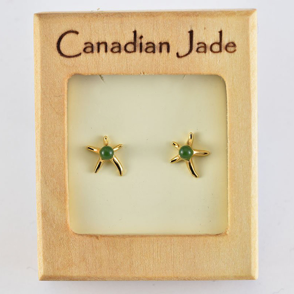 Picture of Cheri Jadore EWES425-Y Canadian Nephrite Jade Gold Plated Star Stud Earrings