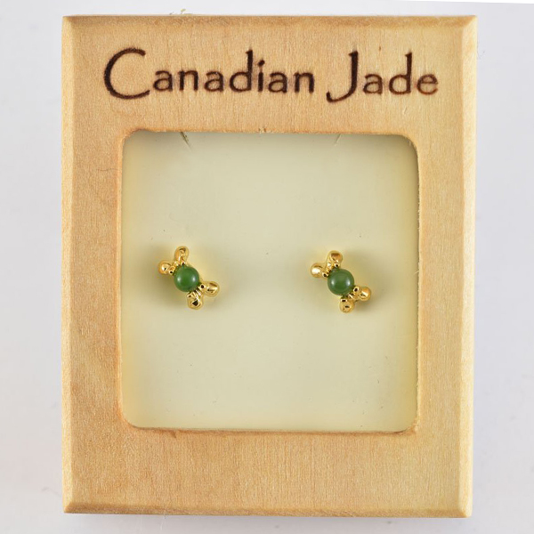 Picture of Cheri Jadore EWES426-Y Canadian Nephrite Jade Gold Plated Stud Earrings