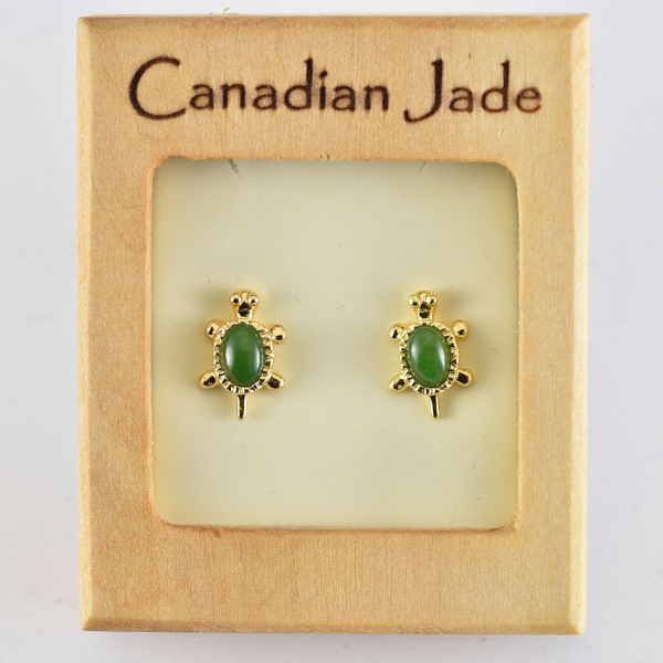 Picture of Cheri Jadore EWES427-Y Canadian Nephrite Jade Gold Plated Turtle Stud Earrings