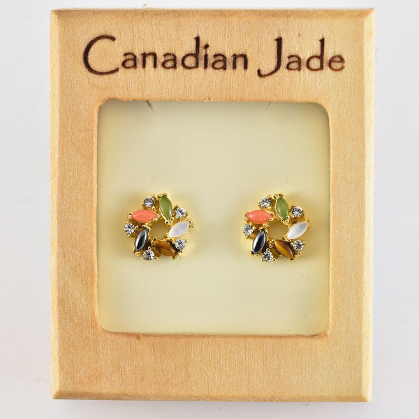 Picture of Cheri Jadore EWES428X-Y Canadian Nephrite Jade Gold Plated Multi-Stones Stud Earrings