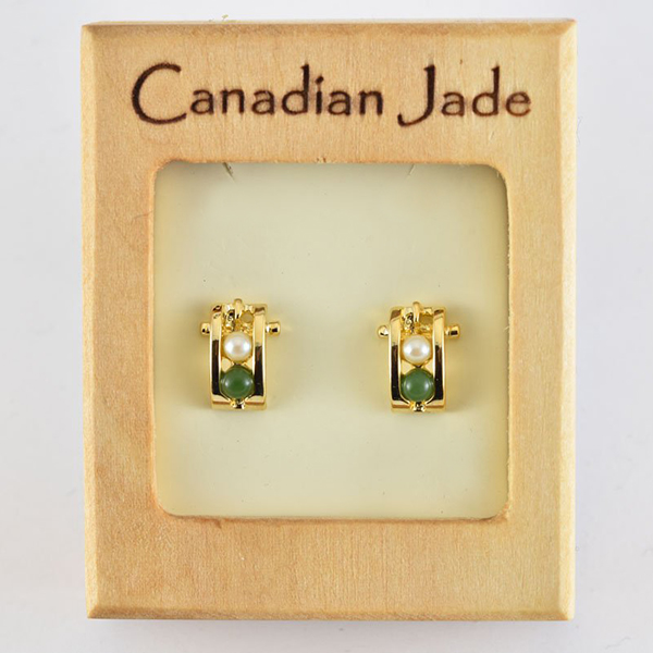 Picture of Cheri Jadore EWES441-Y Canadian Nephrite Jade Gold Plated Stud Earrings