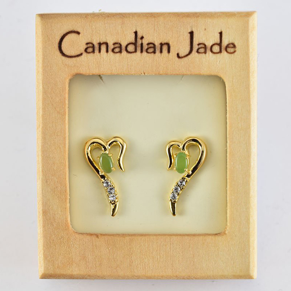 Picture of Cheri Jadore EWES445-Y Canadian Nephrite Jade Gold Plated Stud Earrings