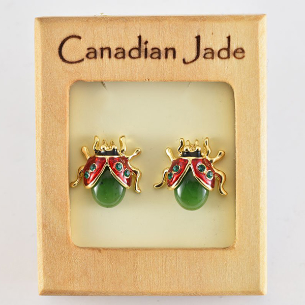 Picture of Cheri Jadore EWES447-Y Canadian Nephrite Jade Gold Plated Ladybug Stud Earrings
