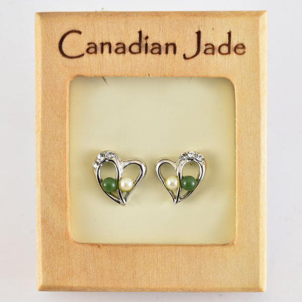 Picture of Cheri Jadore EWES461-W Canadian Nephrite Jade Silver Plated Heart Stud Earrings