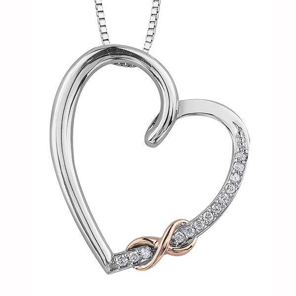 Picture of Cheri Jadore P3104-10T-039 Diamond Heart Pendant in 10K&#44; White & Rose Gold - 0.039 CT. T.W.
