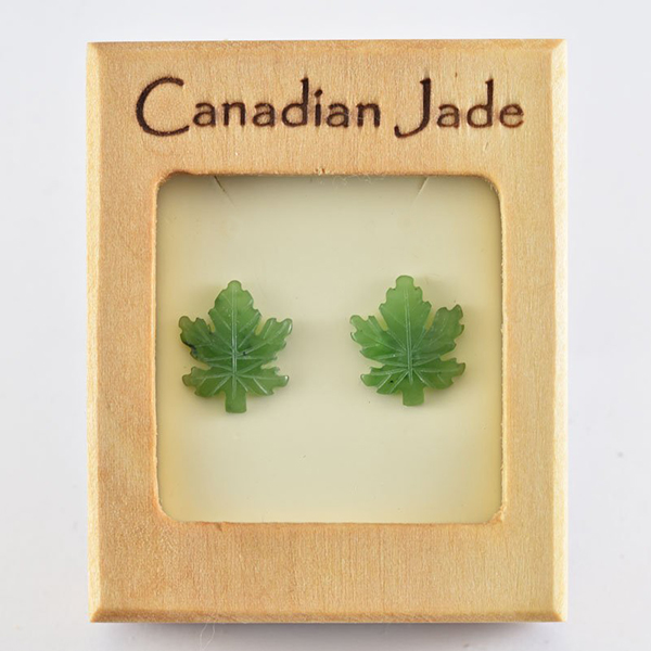 Picture of Cheri Jadore EWES01 Canadian Nephrite Jade Maple Leaf Earrings, Green