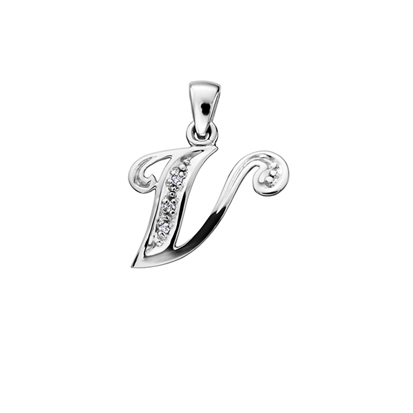 Picture of Cheri J adore PP2226V-W-10 Diamond 0.015 Carat Weight Initial V Pendant&#44; Silver - 10K White Gold