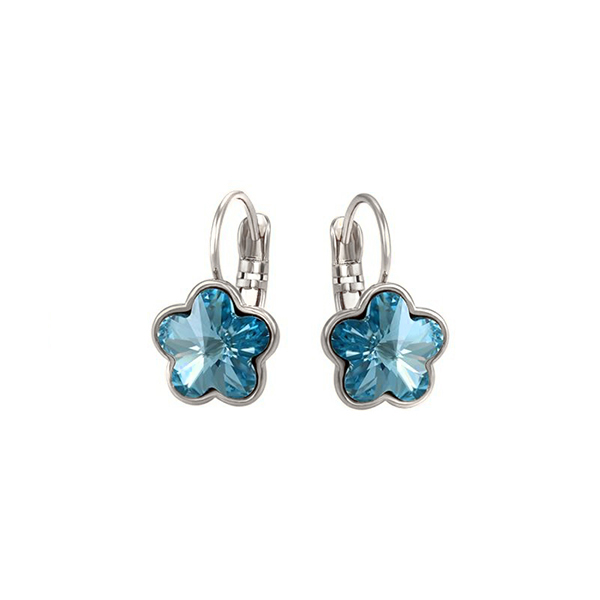 Picture of CJ EC11118E-BLUE Swarovski Men Crystal Flower Drop Earring, Bermuda Blue