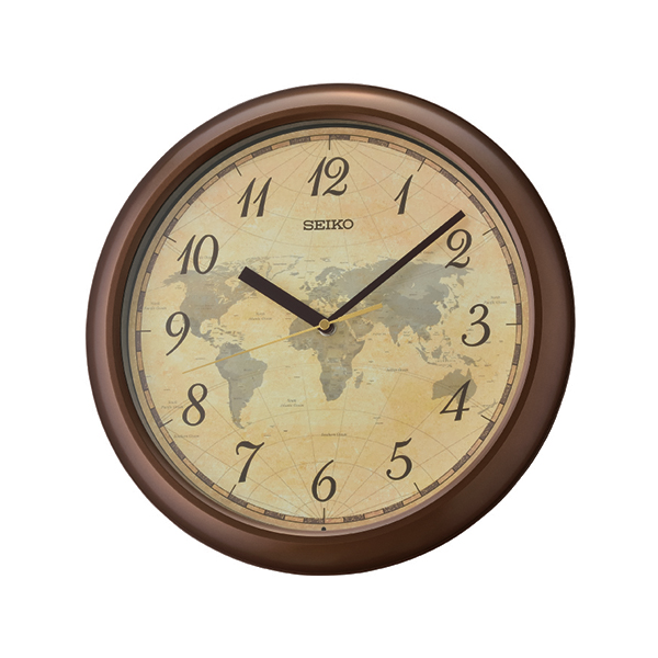 QHA006Z Classic Globe Wall Clock, Brown -  Seiko