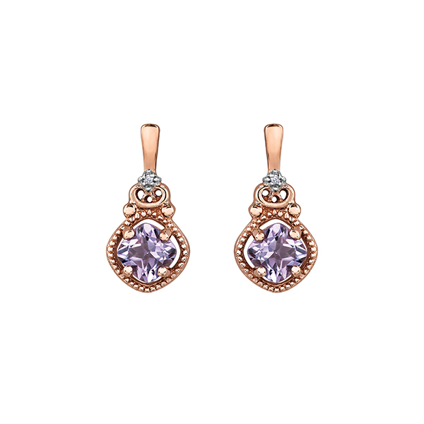 Picture of Cheri Jadore EE4001RW-10 0.005 Carat 10K Rose Gold Diamond & Amethyst Earrings in Rose Gold & Pink