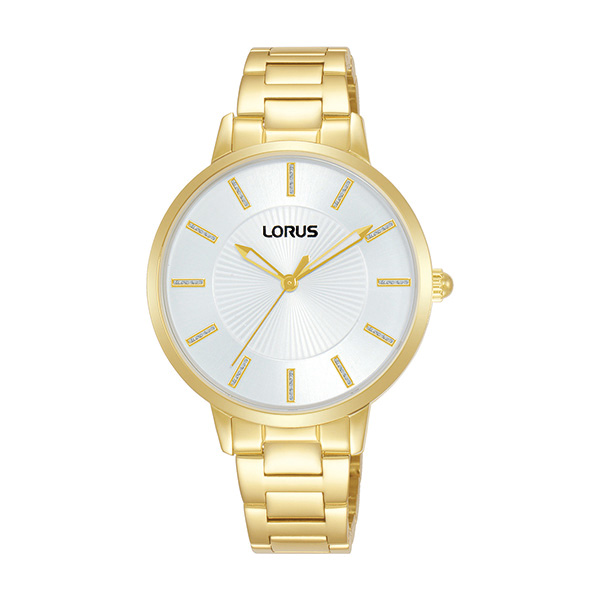 RG218V 34 mm Ladies Flat Mineral Crystal Watch, Gold & White -  Lorus
