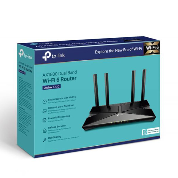 TP-Link ARCHER-AX20-Black AX1800 Dual-Band Wi-Fi 6 ID Router, Black -  Tp-link Usa Corporation