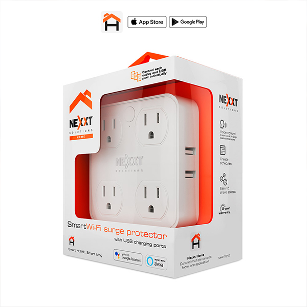 Picture of Nexxt NHP-T610 Smart Home Wi-Fi Wall Surge Protector with 4 Outlets&#44; White