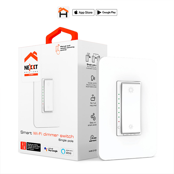 NHE-D100 Smart Home Wi-Fi Single Pole Dimmer Switch, White