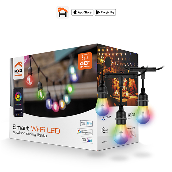 NHB-O100 Smart Home Outdoor 24 Bulbs Wi-Fi LED String Lights, Black