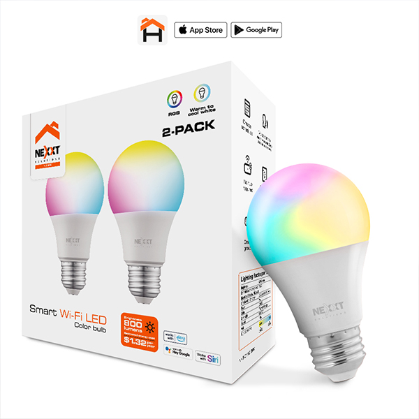 NHB-C110 2PK 100V Smart Home Indoor Wi-Fi RGB & White LED Light Bulb - Pack of 2
