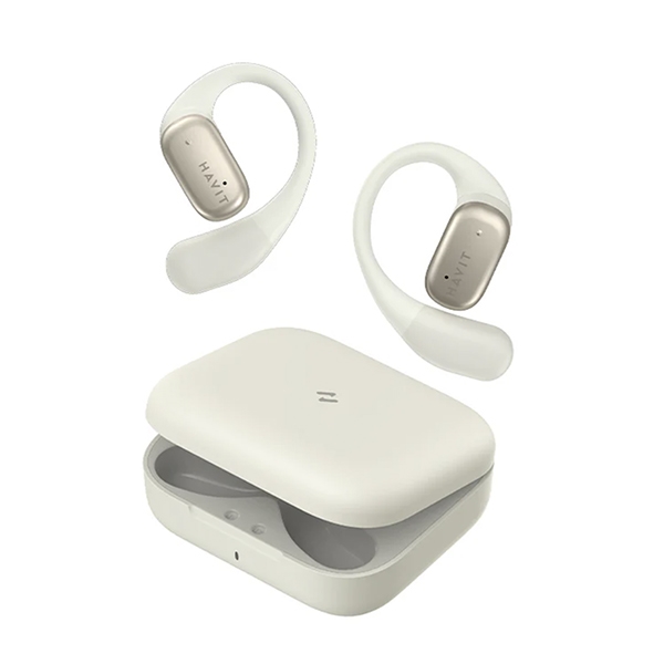 Picture of MATSUDA x HAVIT MAT-HAVOWS902-CRM Havit Open Ear Headphones with Mic Cream&#44; Bluetooth Earbuds with Earhooks&#44; Fast Charging&#44; 7HRS Playtime&#44; Compatible with iPhone & Android