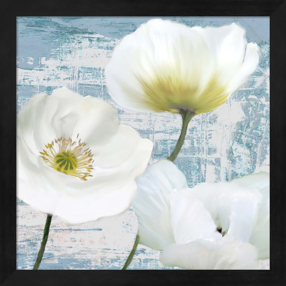 Metaverse R958734-0120000-AEAAAAEAN4 13.25 x 13.25 in. Washed Poppies Aqua II Framed Wall Art by Leonardo Sanna