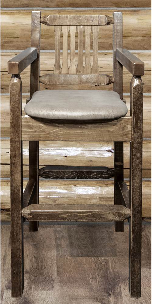 Picture of Montana Woodworks MWHCBSWCASSLBUCK24 Homestead Collection Counter Height Captains Barstool - Buckskin Upholstery, Stain & Lacquer Finish