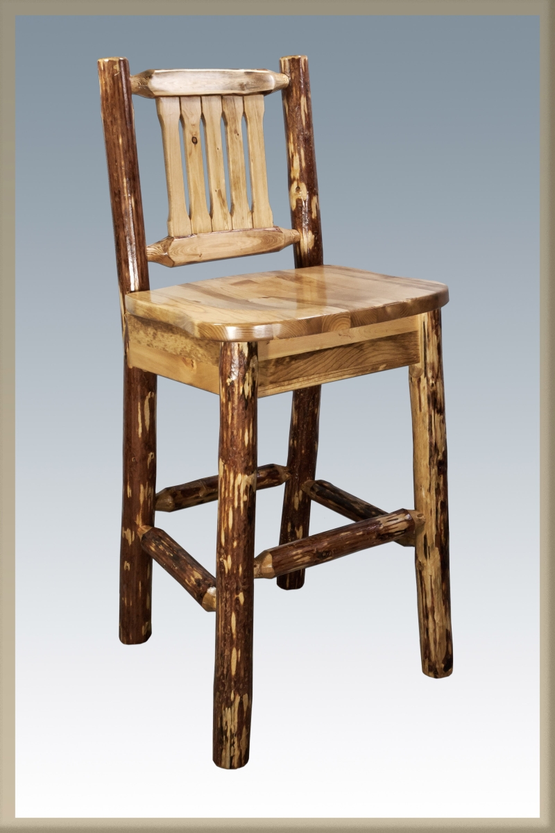 Picture of Montana Woodworks MWGCBSWNRBUCK24 Glacier Country Collection Counter Height Barstool with Back - Buckskin Upholstery