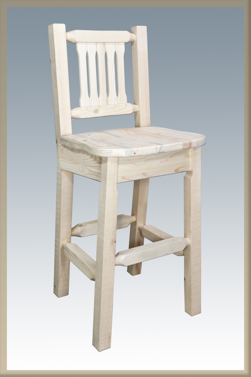 Picture of Montana Woodworks MWHCBSWNRVBUCK24 Homestead Collection Counter Height Barstool with Back - Buckskin Upholstery, Clear Lacquer