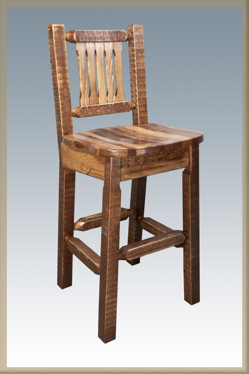 Picture of Montana Woodworks MWHCBSWNRSLBUCK24 Homestead Collection Counter Height Barstool with Back - Buckskin Upholstery, Stain & Lacquer