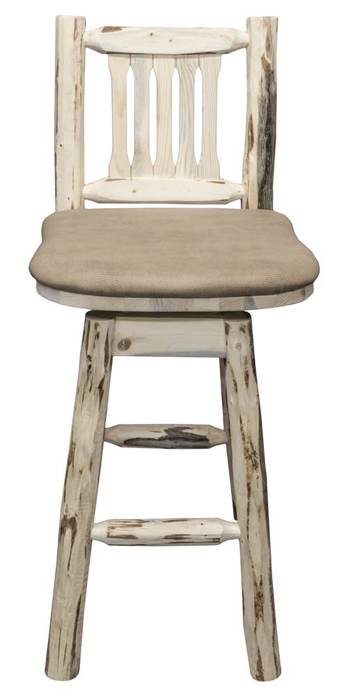 Picture of Montana Woodworks MWBSWSNRVBUCK24 Montana Collection Counter Height Barstool with Back & Swivel - Buckskin Upholstery, Clear Lacquer