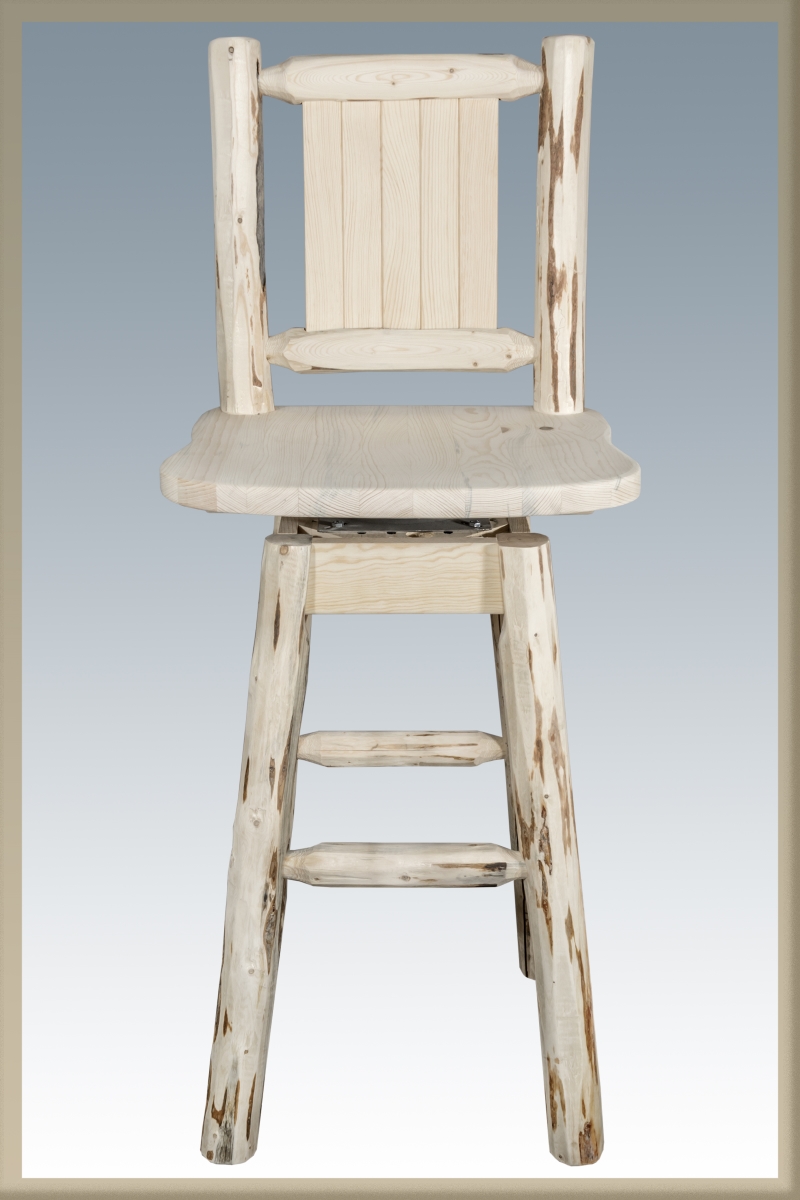 Picture of Montana Woodworks MWBSWSNRLZWOLF Barstool with Back & Swivel with Laser Engraved Wolf Design