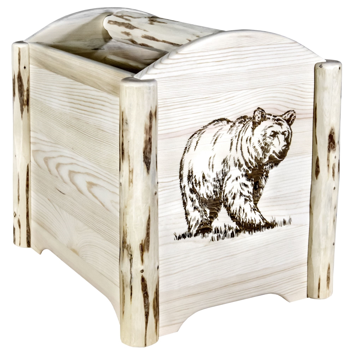 Picture of Montana Woodworks MWMAGVLZBEAR Montana Collection Magazine Rack with Laser Engraved Bear Design&#44; Clear Lacquer Finish