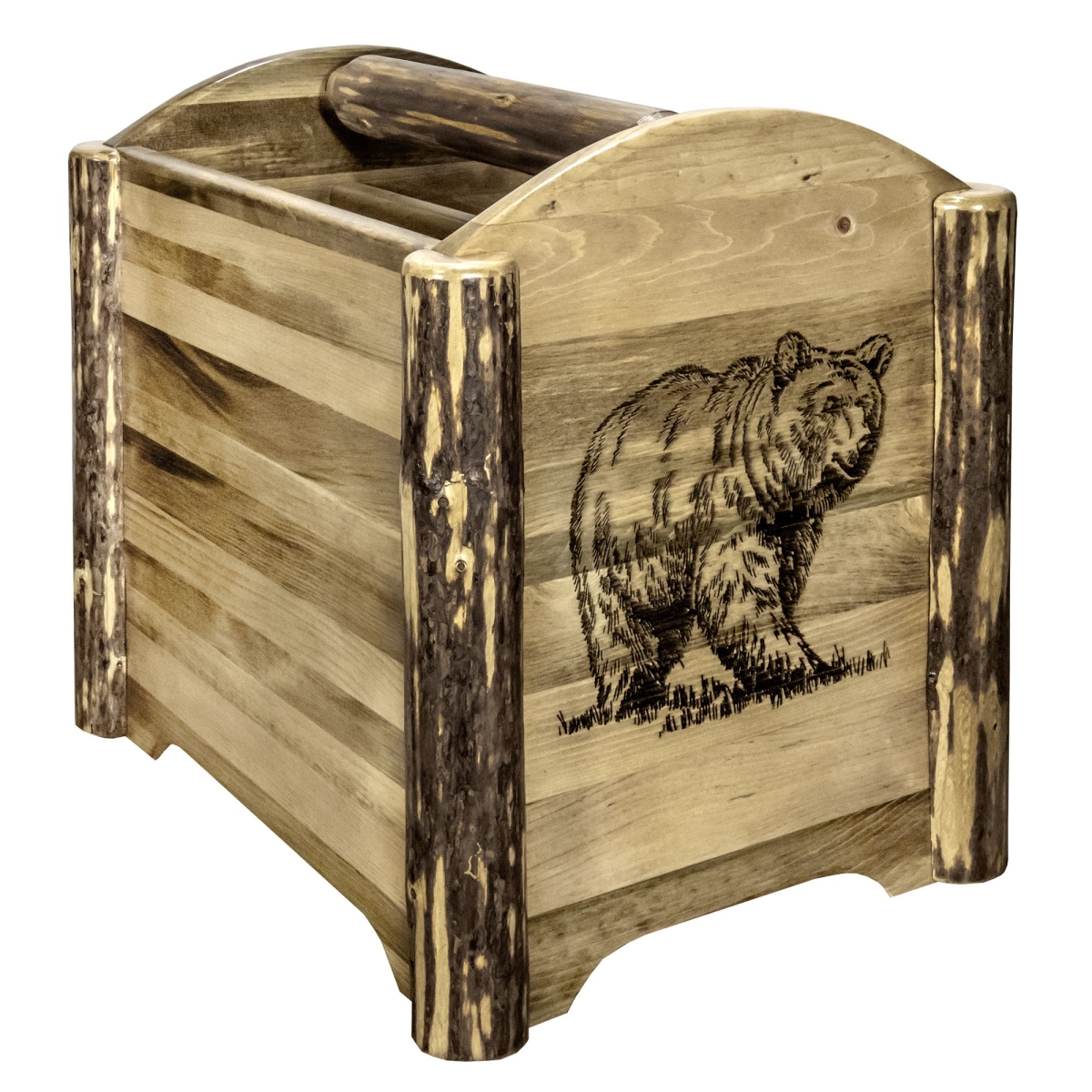 Picture of Montana Woodworks MWGCMAGLZBEAR Glacier Country Collection Magazine Rack with Laser Engraved Bear Design