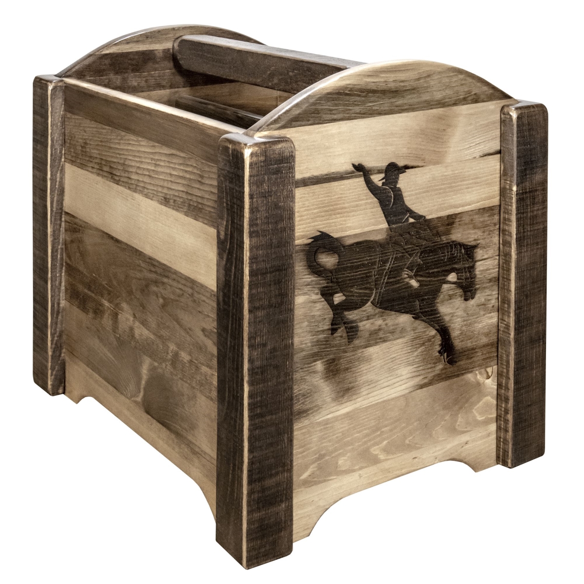 Picture of Montana Woodworks MWHCMAGSLLZBRONC Homestead Collection Magazine Rack with Laser Engraved Bronc Design&#44; Stain & Clear Lacquer Finish