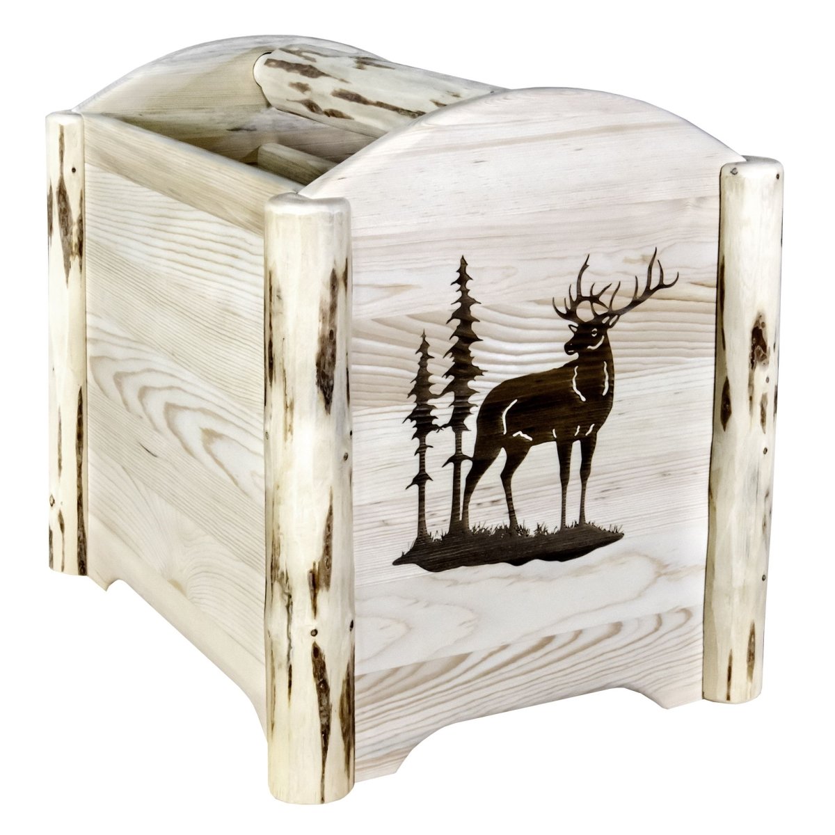 Picture of Montana Woodworks MWMAGLZELK Montana Collection Magazine Rack with Laser Engraved Elk Design