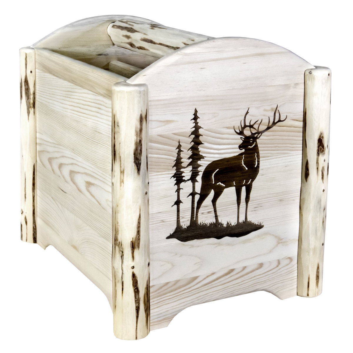 Picture of Montana Woodworks MWMAGVLZELK Montana Collection Magazine Rack with Laser Engraved Elk Design&#44; Clear Lacquer Finish