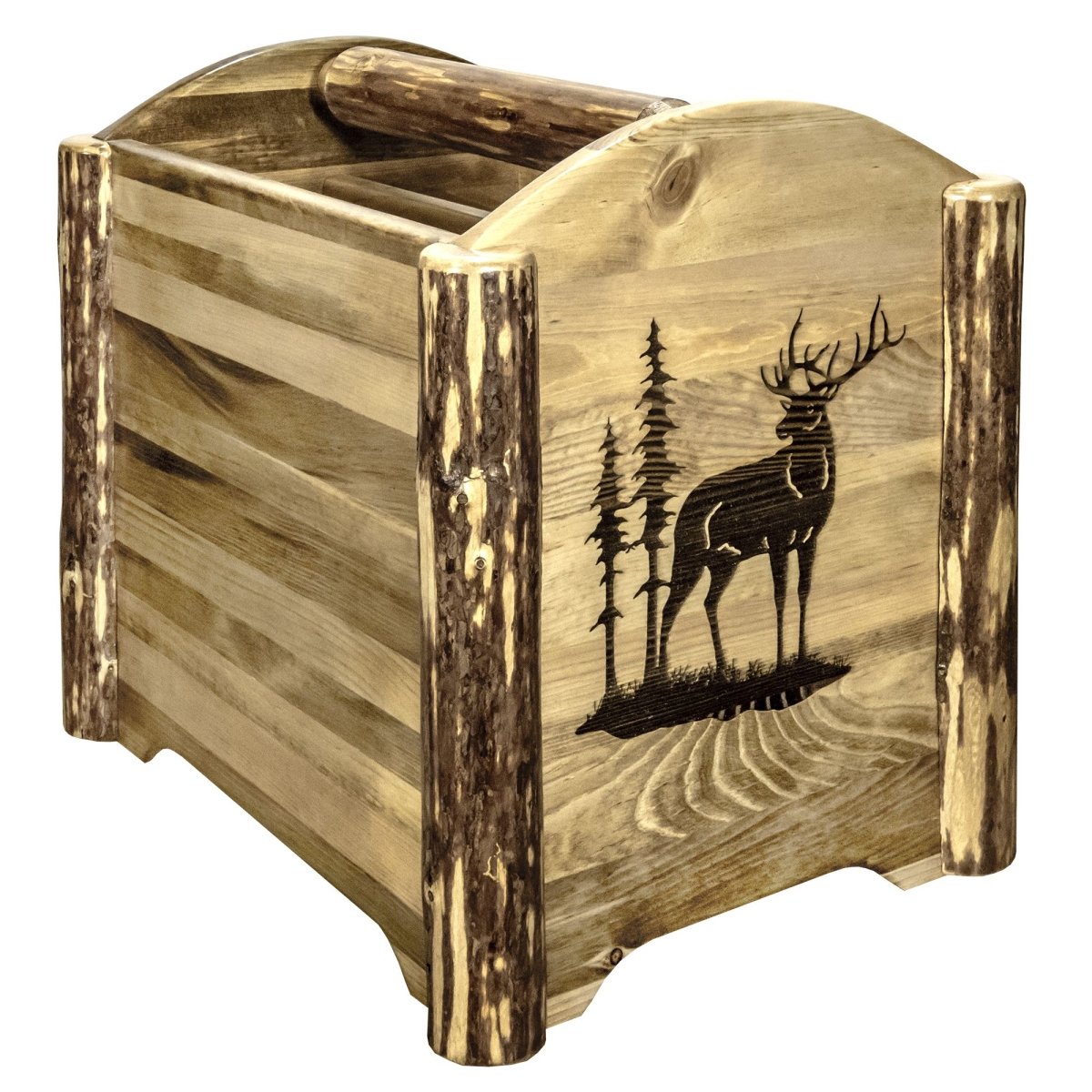 Picture of Montana Woodworks MWGCMAGLZELK Glacier Country Collection Magazine Rack with Laser Engraved Elk Design