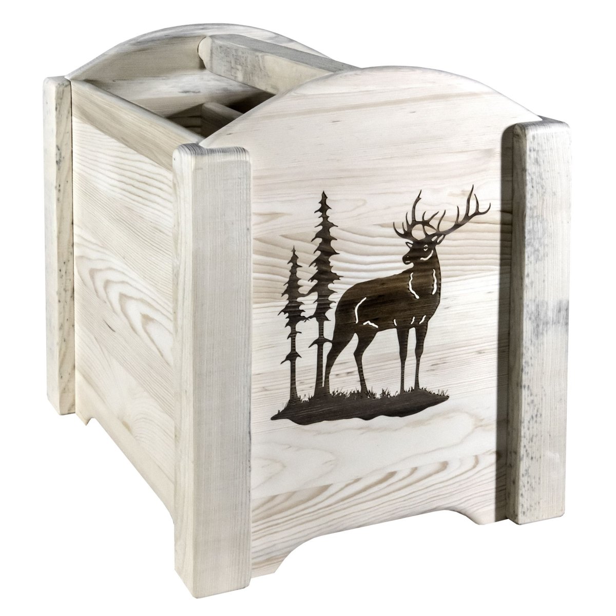 Picture of Montana Woodworks MWHCMAGVLZELK Homestead Collection Magazine Rack with Laser Engraved Elk Design, Clear Lacquer Finish