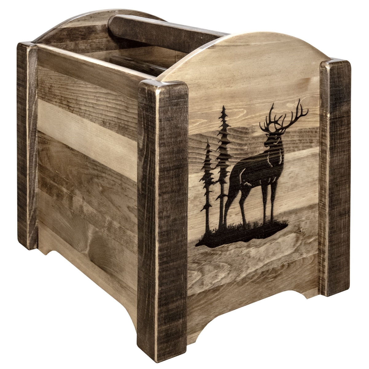 Picture of Montana Woodworks MWHCMAGSLLZELK Homestead Collection Magazine Rack with Laser Engraved Elk Design&#44; Stain & Clear Lacquer Finish