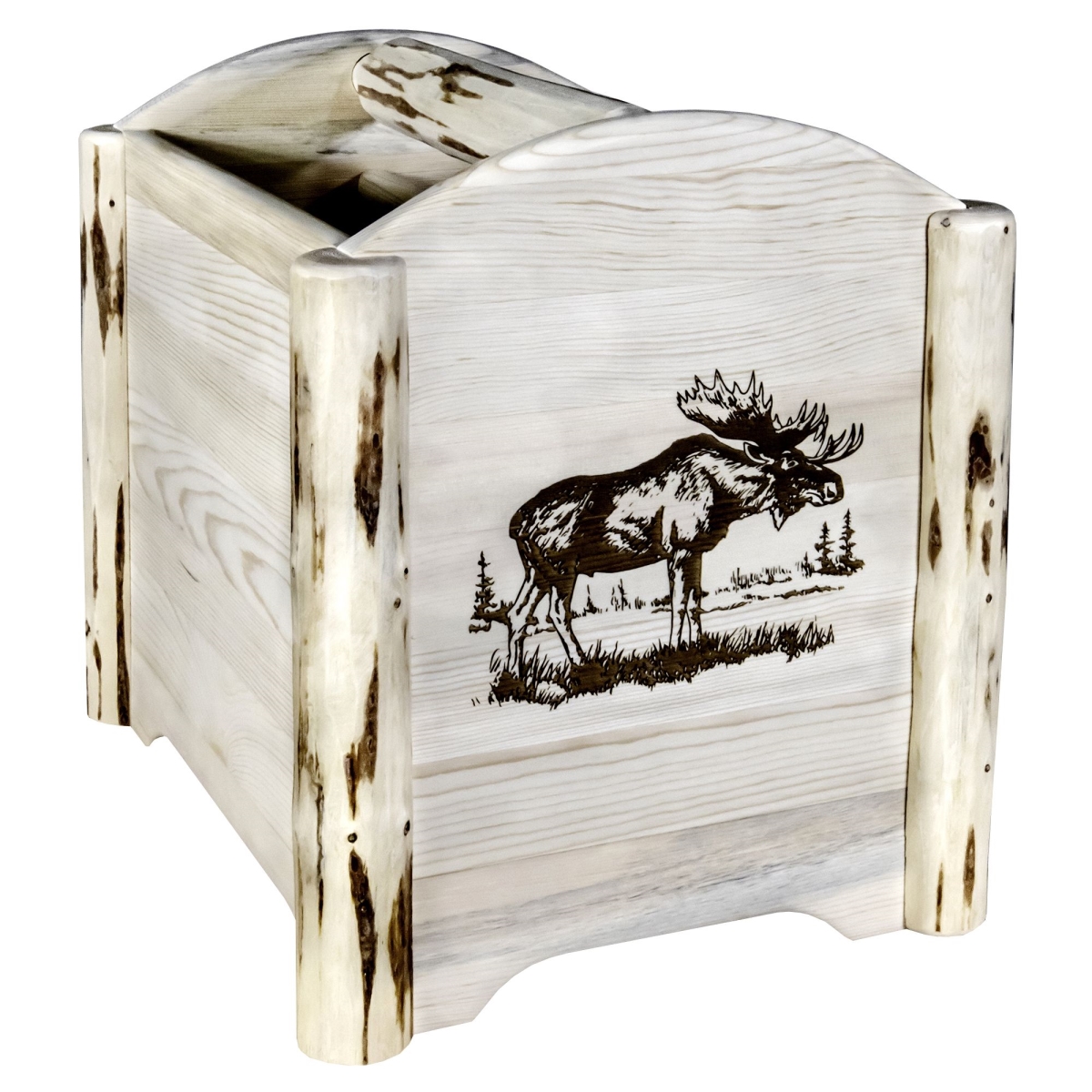 Picture of Montana Woodworks MWMAGVLZMOOSE Montana Collection Magazine Rack with Laser Engraved Moose Design&#44; Clear Lacquer Finish