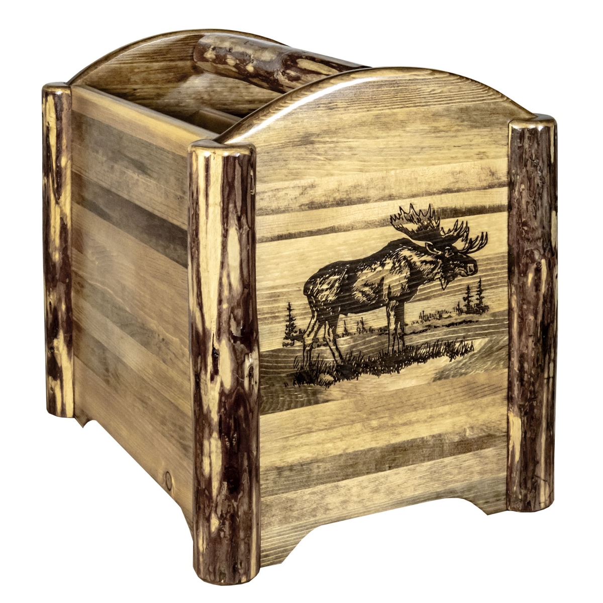 Picture of Montana Woodworks MWGCMAGLZMOOSE Glacier Country Collection Magazine Rack with Laser Engraved Moose Design