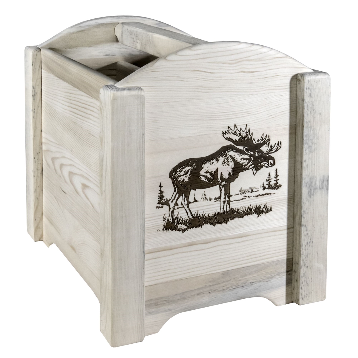 Picture of Montana Woodworks MWHCMAGVLZMOOSE Homestead Collection Magazine Rack with Laser Engraved Moose Design&#44; Clear Lacquer Finish