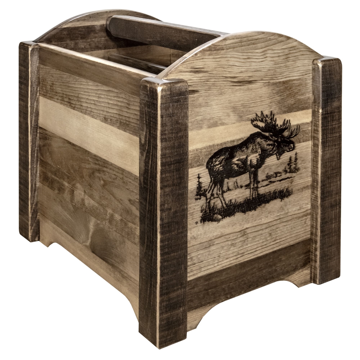 Picture of Montana Woodworks MWHCMAGSLLZMOOSE Homestead Collection Magazine Rack with Laser Engraved Moose Design&#44; Stain & Clear Lacquer Finish