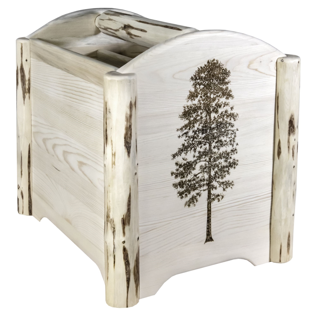 Picture of Montana Woodworks MWMAGVLZPINE Montana Collection Magazine Rack with Laser Engraved Pine Design&#44; Clear Lacquer Finish