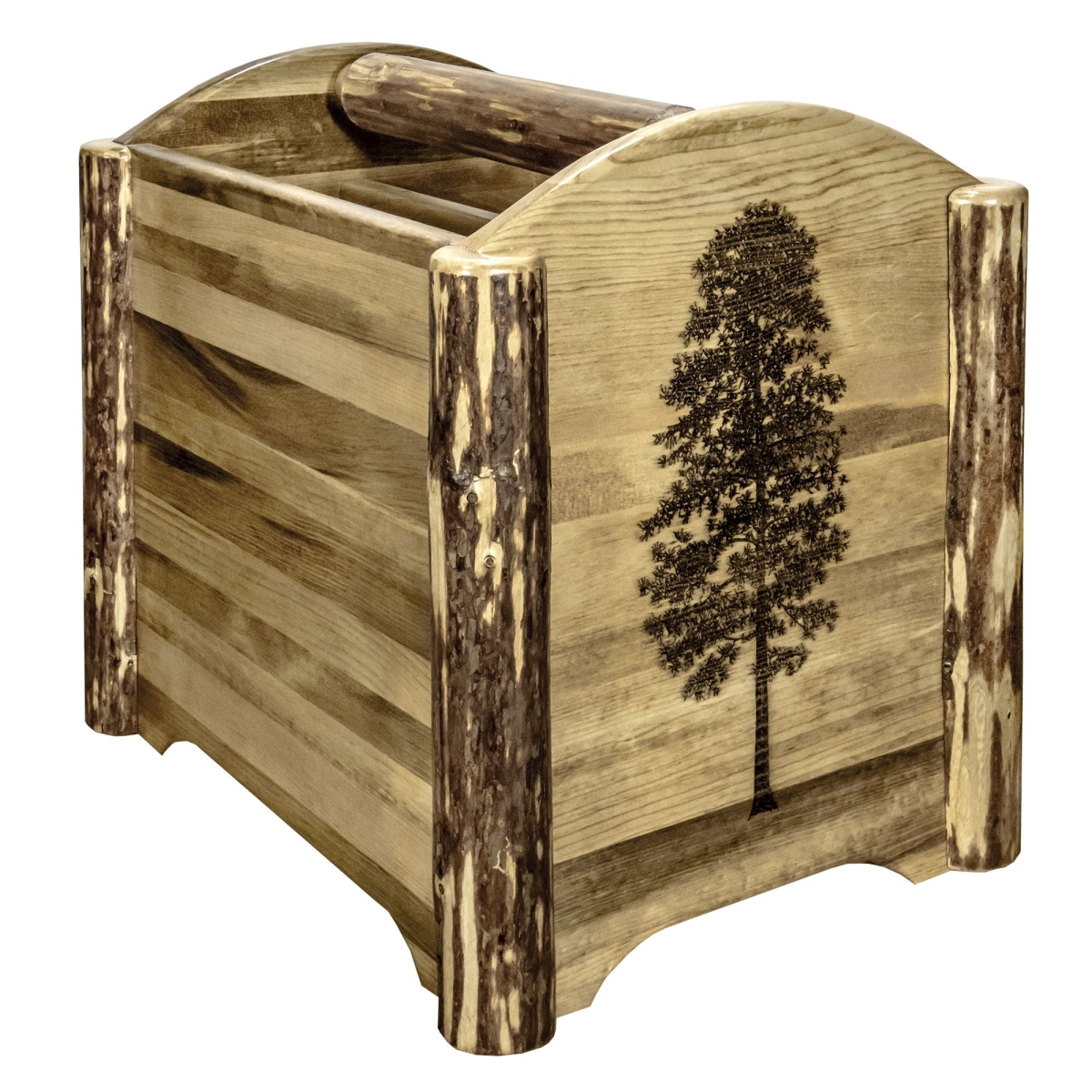 Picture of Montana Woodworks MWGCMAGLZPINE Glacier Country Collection Magazine Rack with Laser Engraved Pine Design