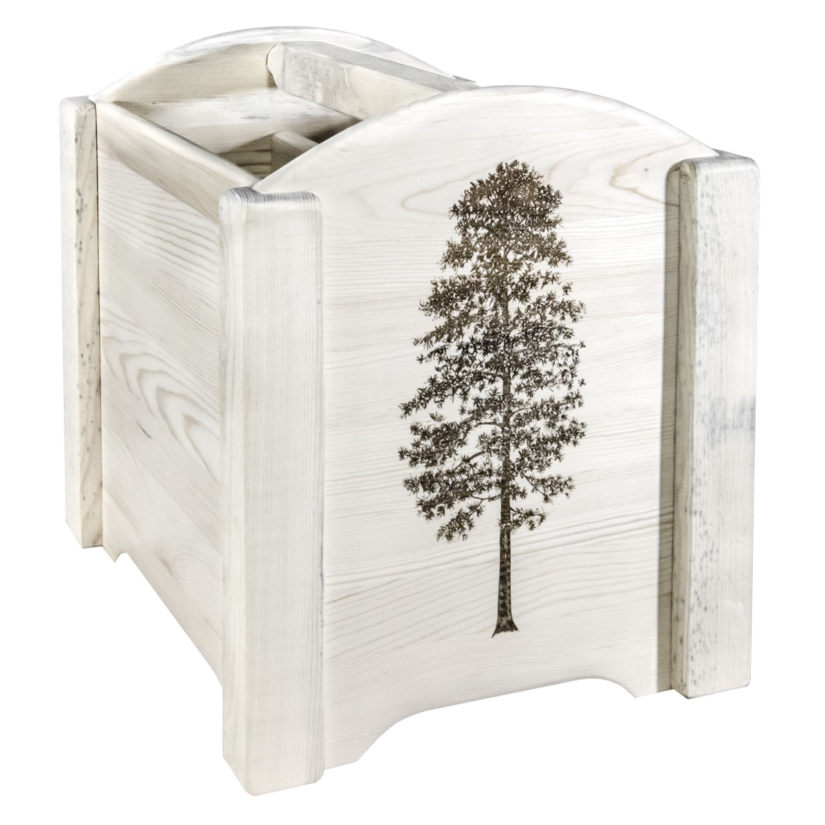 Picture of Montana Woodworks MWHCMAGVLZPINE Homestead Collection Magazine Rack with Laser Engraved Pine Design&#44; Clear Lacquer Finish
